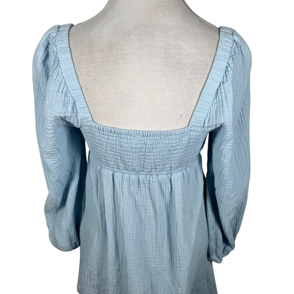 J. Crew Squareneck Soft Gauze Dress Hydrangea Blue Smocked Cotton Cottage Size S